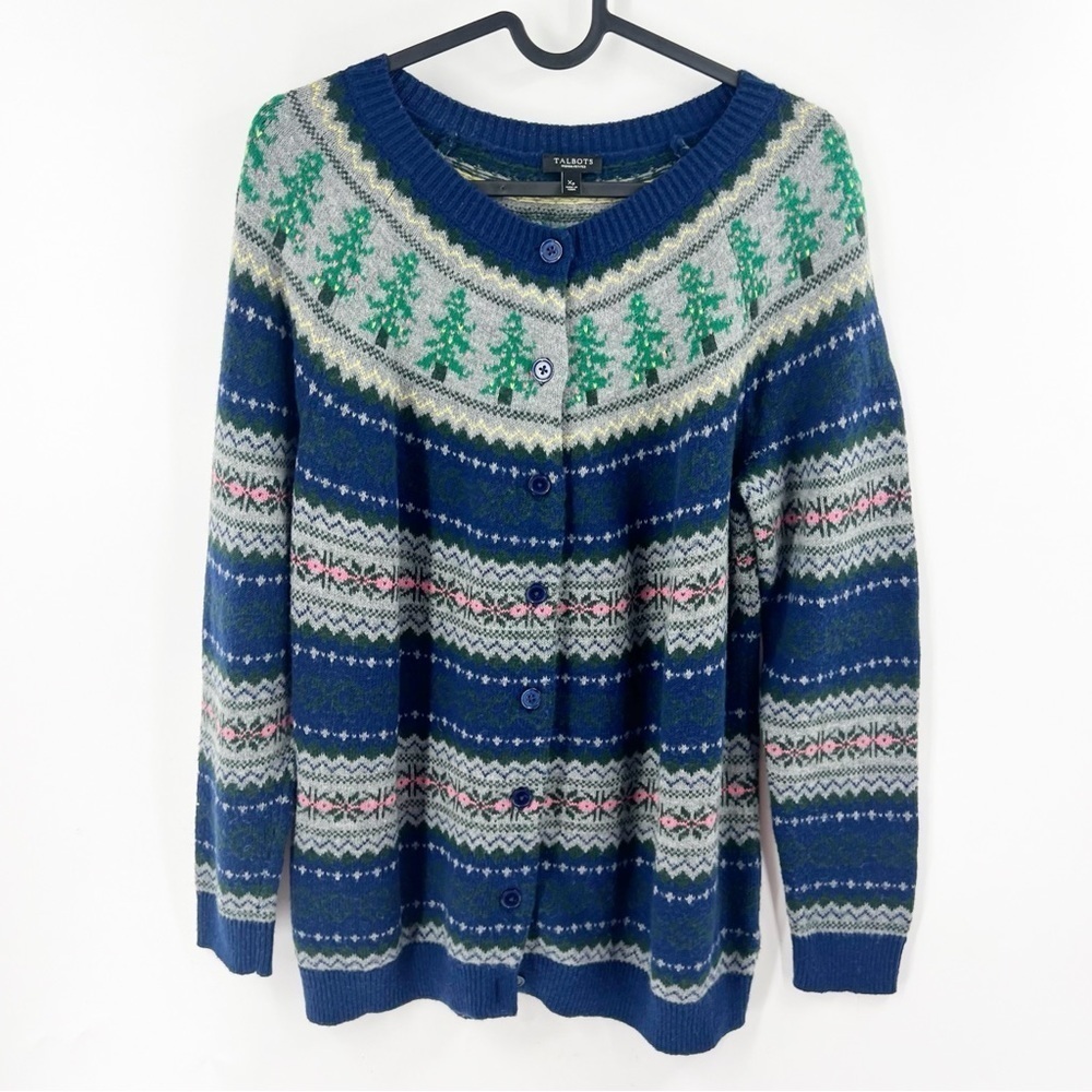 ✅TALBOTS CHRISTMAS LAMBSWOOL‎ SIZE XP CARDIGAN SWEATER